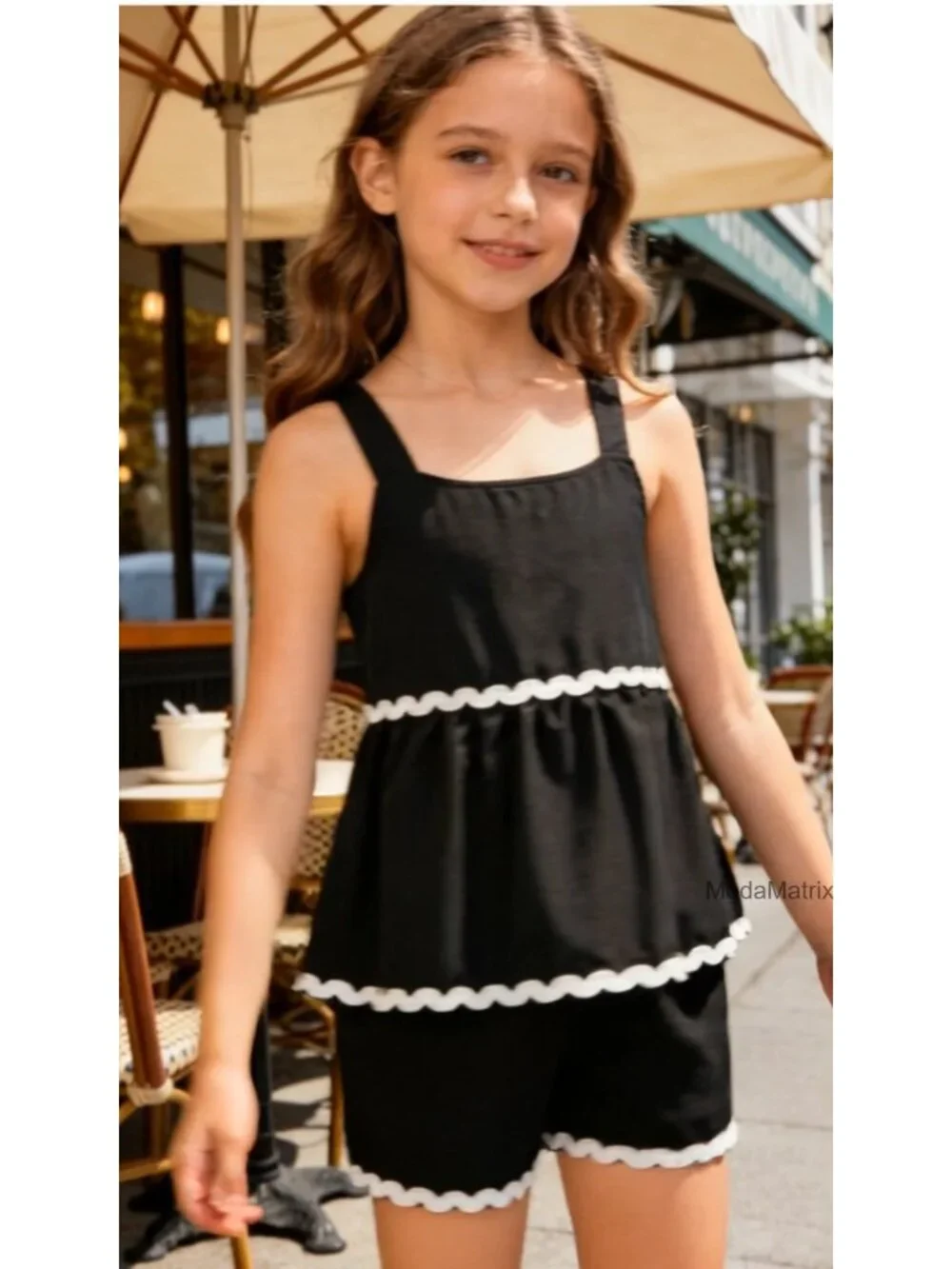 Girls Sleeveless Ruffle Tank Top and High Waist Shorts Set, Summer 2 Piece